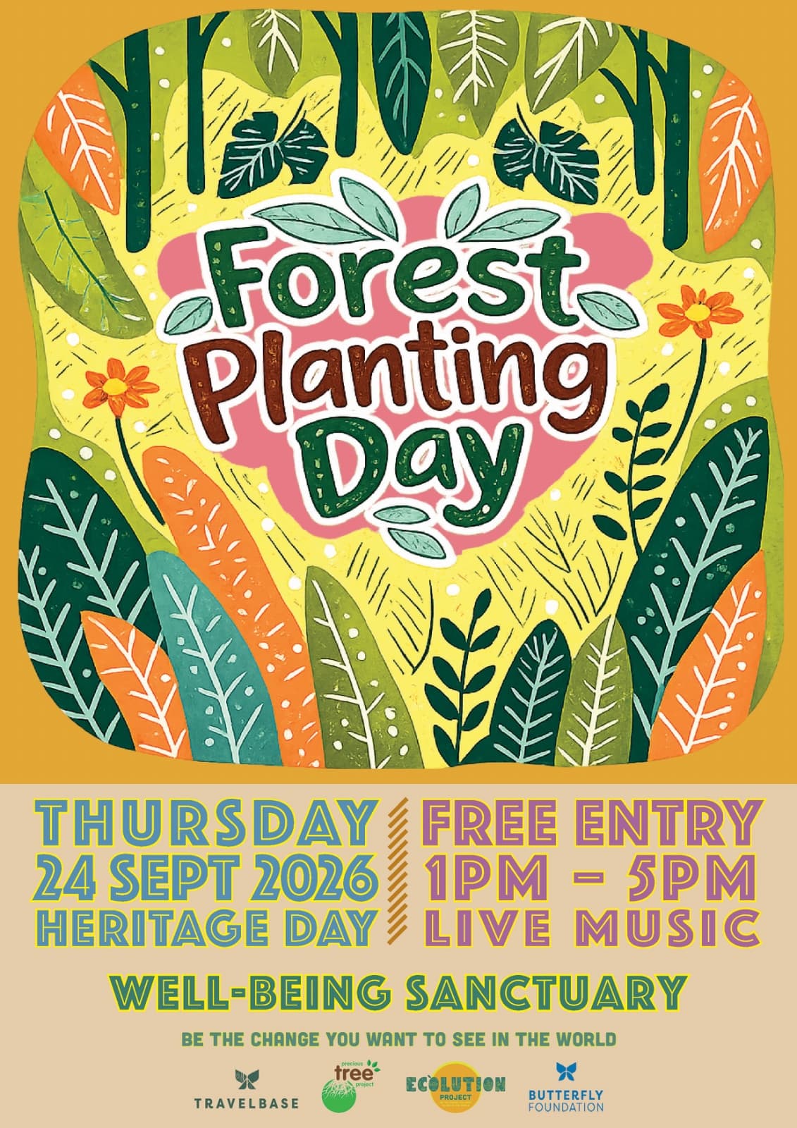 Forest Planting Day flyer — Thursday 24 September 2026, Heritage Day, Well-Being Sanctuary
